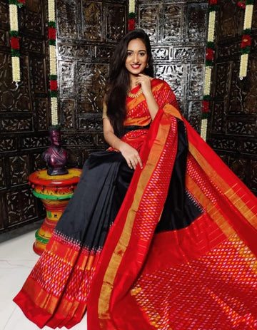 Pochampally-Ikkat-Silk-Black-Red-Sari-Weavesarees.com